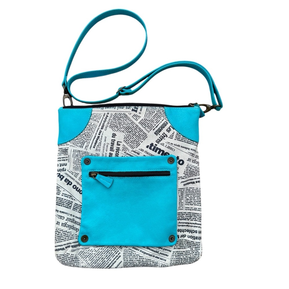 Maurizio Taiuti Italian leather blue teal turquoise newspaper bag